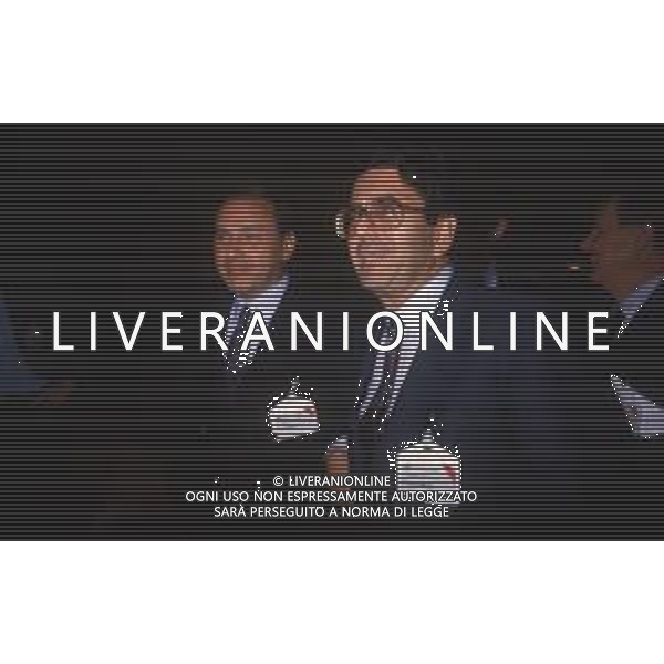 DIAP-RETROSPETTIVA SILVIO BERLUSCONI IMPRENDITORE E POLITICO NELLA FOTO SILVIO BERLUSCONI NELL\'ANNO 1988-1989 CON VITTORIO MERLONI AG ALDO LIVERANI SAS