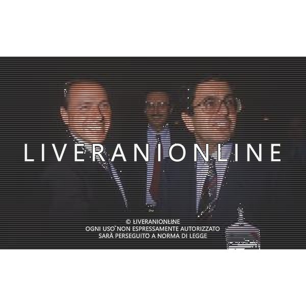 DIAP-RETROSPETTIVA SILVIO BERLUSCONI IMPRENDITORE E POLITICO NELLA FOTO SILVIO BERLUSCONI NELL\'ANNO 1988-1989 CON VITTORIO MERLONI AG ALDO LIVERANI SAS