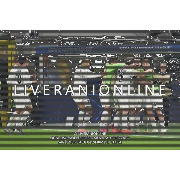 Inter vs Kairat Almaty nella foto giocatori Kairat Almaty esultanza dopo il gol dell\'1 a 1 Milano 05-11-2025 Stadio Giuseppe Meazza - San Siro Inter vs Kairat Almaty UEFA Champions League fase a girone unico - 4a giornata foto Roberto Garavaglia/Agenzia Aldo Liverani sas