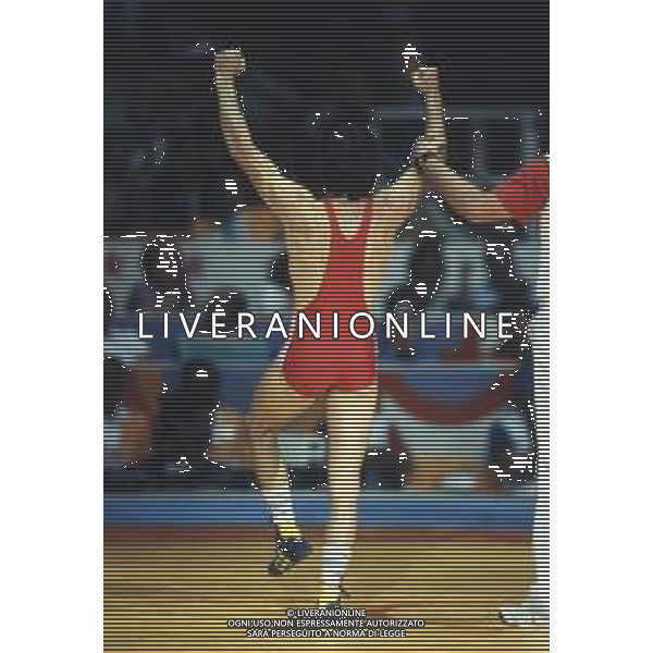 DIAP-RETROSPETTIVA VINCENZO MAENZA LOTTATORE NELLA FOTO VINCENZO MAENZA PARTECIPA ALLE OLIMPIADI DI LOS ANGELES 1984 ARCHIVIO DFP-AG ALDO LIVERANI SAS