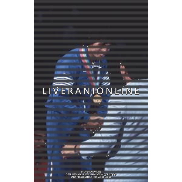 DIAP-RETROSPETTIVA VINCENZO MAENZA LOTTATORE NELLA FOTO VINCENZO MAENZA PARTECIPA ALLE OLIMPIADI DI LOS ANGELES 1984 ARCHIVIO DFP-AG ALDO LIVERANI SAS