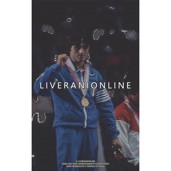 DIAP-RETROSPETTIVA VINCENZO MAENZA LOTTATORE NELLA FOTO VINCENZO MAENZA PARTECIPA ALLE OLIMPIADI DI LOS ANGELES 1984 ARCHIVIO DFP-AG ALDO LIVERANI SAS