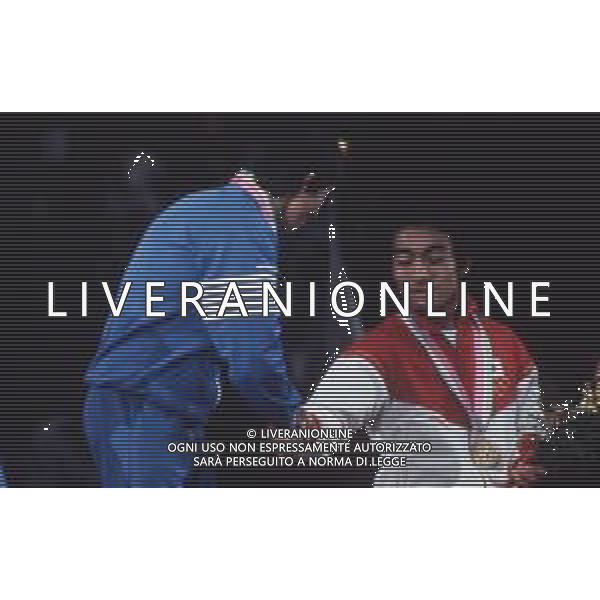 DIAP-RETROSPETTIVA VINCENZO MAENZA LOTTATORE NELLA FOTO VINCENZO MAENZA PARTECIPA ALLE OLIMPIADI DI LOS ANGELES 1984 ARCHIVIO DFP-AG ALDO LIVERANI SAS