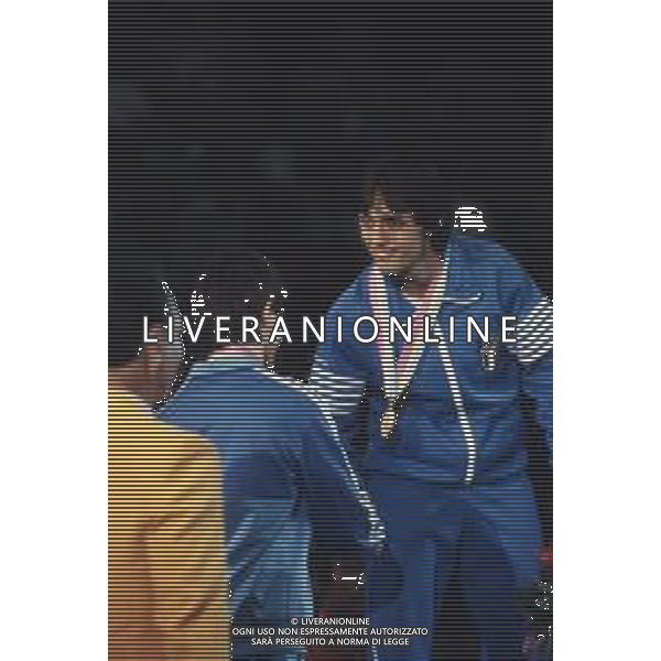 DIAP-RETROSPETTIVA VINCENZO MAENZA LOTTATORE NELLA FOTO VINCENZO MAENZA PARTECIPA ALLE OLIMPIADI DI LOS ANGELES 1984 ARCHIVIO DFP-AG ALDO LIVERANI SAS