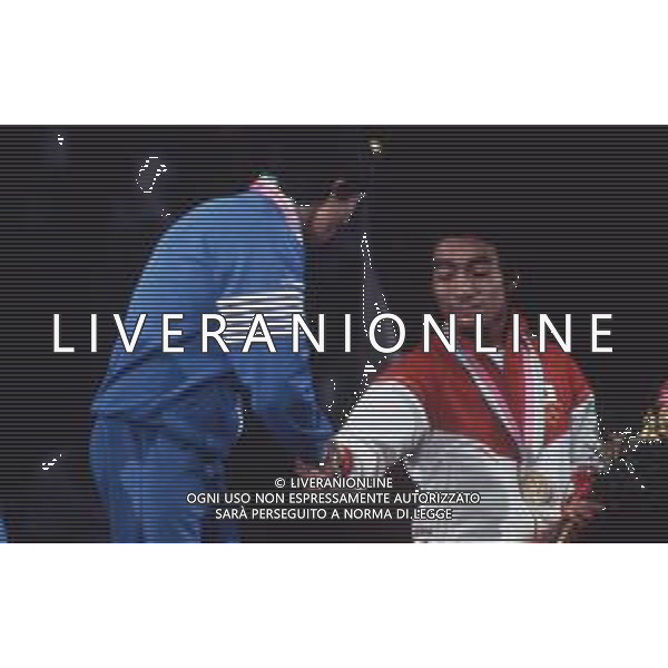 DIAP-RETROSPETTIVA VINCENZO MAENZA LOTTATORE NELLA FOTO VINCENZO MAENZA PARTECIPA ALLE OLIMPIADI DI LOS ANGELES 1984 ARCHIVIO DFP-AG ALDO LIVERANI SAS