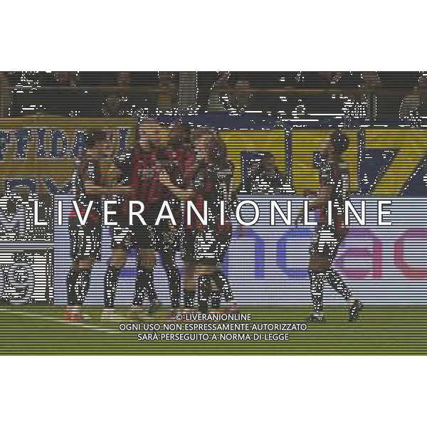 Alexis Saelemaekers of AC Milan celebrates after scoring during Parma Calcio vs AC Milan, 11° Serie A Enilive 2025-26 game at Ennio Tardini stadium in Parma (PR), Italy, on November 08, 2025. (Photo by Davide Casentini)- AGENZIA ALDO LIVERANI SAS