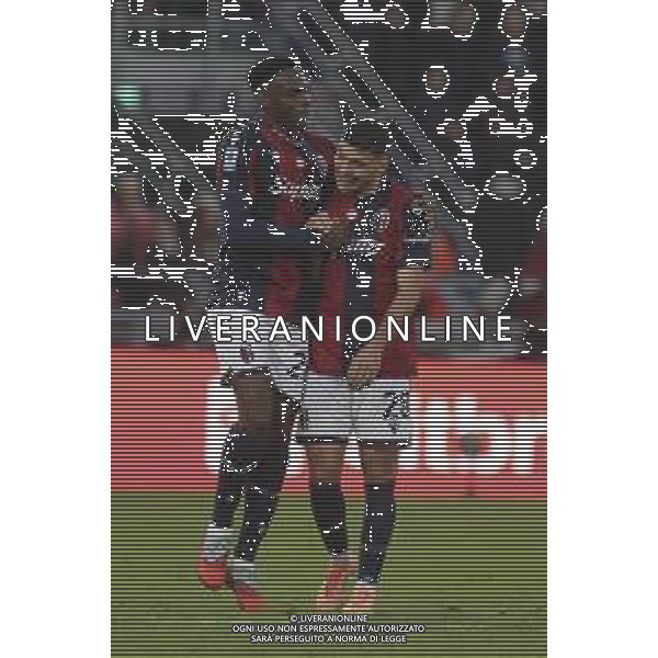 Jhon Janer Lucumi Bonilla "Lucumi" of Bologna FC celebrates with Nicolò Cambiaghi of Bologna FC during Bologna BFC vs SSC Napoli, 11° Serie A Enilive 2025-26 game at Renato Dall\'Ara stadium in Bologna (BO), Italy, on November 09, 2025. (Photo by Davide Casentini)- AGENZIA ALDO LIVERANI SAS