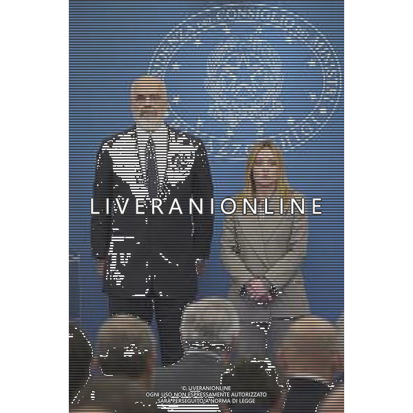 Roma 13 Novembre 2025 Conferenza stampa del Presidente del Consiglio Giorgia Meloni e del Primo Ministro Albanese Edi Rama a seguito del Primo Vertice Intergovernativo tra Italia ed Albania. Nella Foto: Edi Rama, Giorgia Meloni Foto Credit: Andrea Bracaglia- AGENZIA ALDO LIVERANI SAS