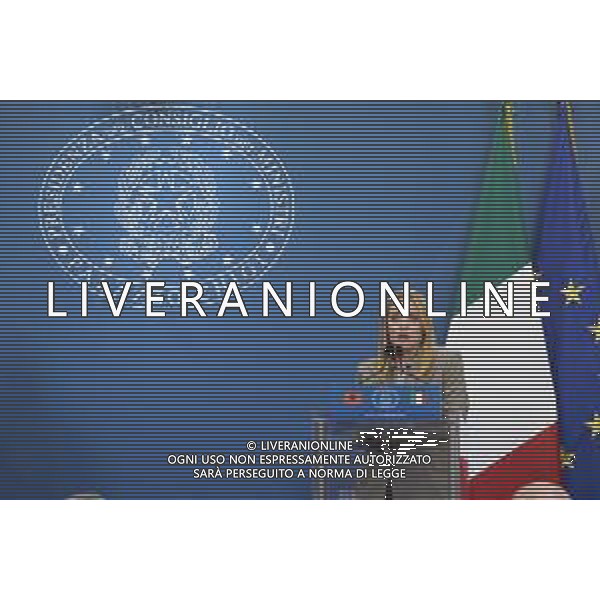 Roma 13 Novembre 2025 Conferenza stampa del Presidente del Consiglio Giorgia Meloni e del Primo Ministro Albanese Edi Rama a seguito del Primo Vertice Intergovernativo tra Italia ed Albania. Nella Foto: Giorgia Meloni Foto Credit: Andrea Bracaglia- AGENZIA ALDO LIVERANI SAS