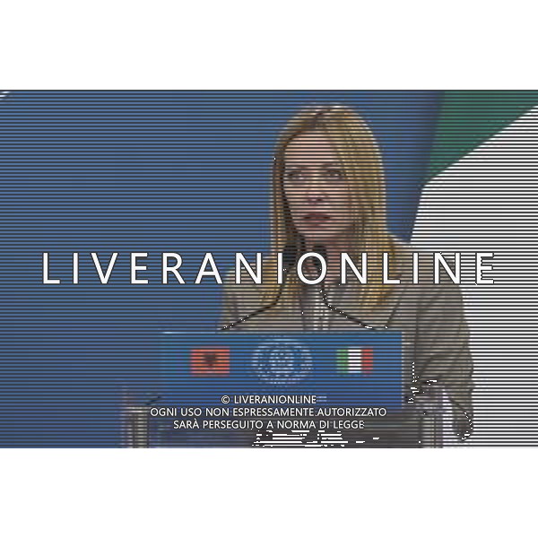 Roma 13 Novembre 2025 Conferenza stampa del Presidente del Consiglio Giorgia Meloni e del Primo Ministro Albanese Edi Rama a seguito del Primo Vertice Intergovernativo tra Italia ed Albania. Nella Foto: Giorgia Meloni, Foto Credit: Andrea Bracaglia- AGENZIA ALDO LIVERANI SAS
