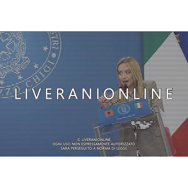 Roma 13 Novembre 2025 Conferenza stampa del Presidente del Consiglio Giorgia Meloni e del Primo Ministro Albanese Edi Rama a seguito del Primo Vertice Intergovernativo tra Italia ed Albania. Nella Foto: Giorgia Meloni Foto Credit: Andrea Bracaglia- AGENZIA ALDO LIVERANI SAS