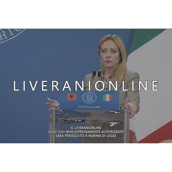 Roma 13 Novembre 2025 Conferenza stampa del Presidente del Consiglio Giorgia Meloni e del Primo Ministro Albanese Edi Rama a seguito del Primo Vertice Intergovernativo tra Italia ed Albania. Nella Foto: Giorgia Meloni Foto Credit: Andrea Bracaglia- AGENZIA ALDO LIVERANI SAS