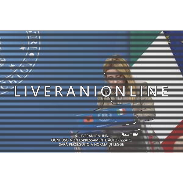 Roma 13 Novembre 2025 Conferenza stampa del Presidente del Consiglio Giorgia Meloni e del Primo Ministro Albanese Edi Rama a seguito del Primo Vertice Intergovernativo tra Italia ed Albania. Nella Foto: Giorgia Meloni Foto Credit: Andrea Bracaglia- AGENZIA ALDO LIVERANI SAS
