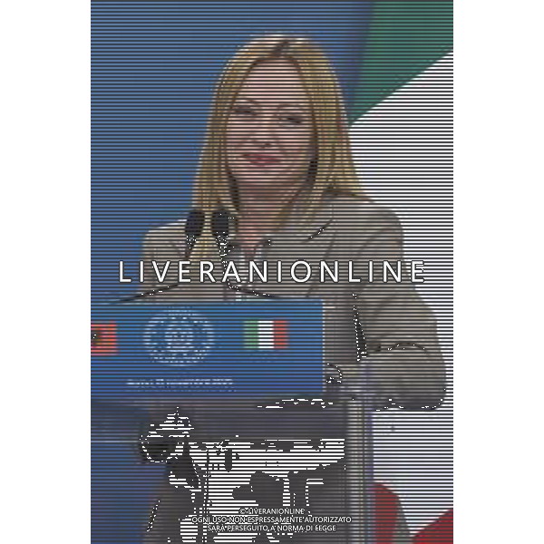 Roma 13 Novembre 2025 Conferenza stampa del Presidente del Consiglio Giorgia Meloni e del Primo Ministro Albanese Edi Rama a seguito del Primo Vertice Intergovernativo tra Italia ed Albania. Nella Foto: Giorgia Meloni Foto Credit: Andrea Bracaglia- AGENZIA ALDO LIVERANI SAS