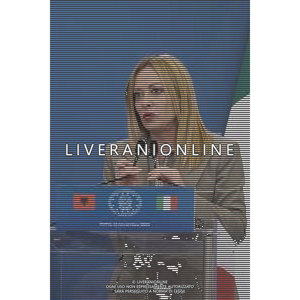 Roma 13 Novembre 2025 Conferenza stampa del Presidente del Consiglio Giorgia Meloni e del Primo Ministro Albanese Edi Rama a seguito del Primo Vertice Intergovernativo tra Italia ed Albania. Nella Foto: Giorgia Meloni Foto Credit: Andrea Bracaglia- AGENZIA ALDO LIVERANI SAS