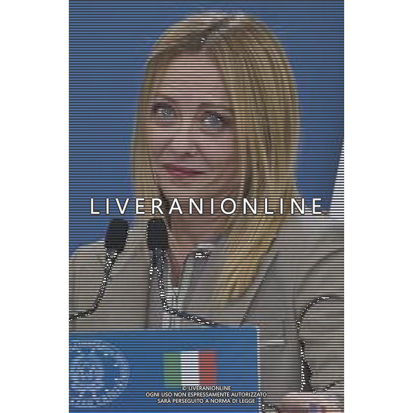 Roma 13 Novembre 2025 Conferenza stampa del Presidente del Consiglio Giorgia Meloni e del Primo Ministro Albanese Edi Rama a seguito del Primo Vertice Intergovernativo tra Italia ed Albania. Nella Foto: Giorgia Meloni Foto Credit: Andrea Bracaglia- AGENZIA ALDO LIVERANI SAS