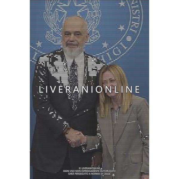 Roma 13 Novembre 2025 Conferenza stampa del Presidente del Consiglio Giorgia Meloni e del Primo Ministro Albanese Edi Rama a seguito del Primo Vertice Intergovernativo tra Italia ed Albania. Nella Foto: Edi Rama, Giorgia Meloni Foto Credit: Andrea Bracaglia- AGENZIA ALDO LIVERANI SAS