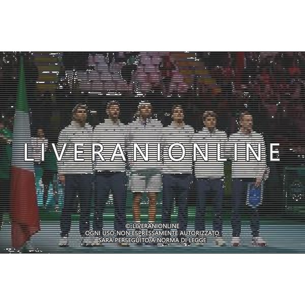 TVRCOR 19-11-2025 – 2025 Davis Cup Finals - Final Eight Bologna (BO) – SuperTennis Arena di BolognaFiere - Italia vs Austria nella foto team Italia Inno Nazionale prima del match FOTO ROBERTA CORRADIN-AG ALDO LIVERANI SAS