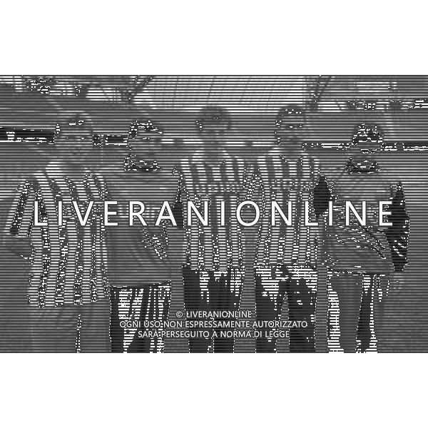 NEG- RETROSPETTIVA JUVENTUS CALCIO NELLA FOTO PRESENTAZIONE DEI NUOVI ACQUISTI: DINO BAGGIO, ANGELO PERUZZI, LAMBERTO PIOVANELLI, MASSIMO CARRERA E FABIO MARCHIORO NEL GIUGNO DELL’ANNO 1991 AG ALDO LIVERANI SAS