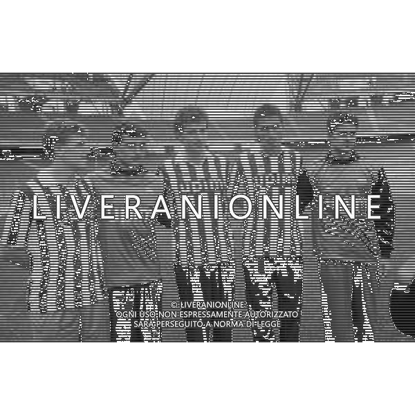 NEG- RETROSPETTIVA JUVENTUS CALCIO NELLA FOTO PRESENTAZIONE DEI NUOVI ACQUISTI: DINO BAGGIO, ANGELO PERUZZI, LAMBERTO PIOVANELLI, MASSIMO CARRERA E FABIO MARCHIORO NEL GIUGNO DELL’ANNO 1991 AG ALDO LIVERANI SAS