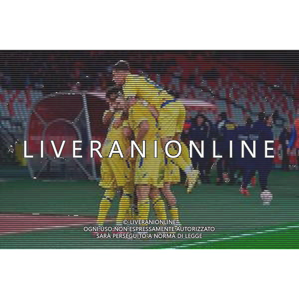 TVEM November 22, 2025 Bari, Italy - SSC Bari vs Frosinone Calcio - Italian Soccer Serie B 2025/2026 - San Nicola Stadium. In the pic: Farès Ghedjemis of Frosinone Calcio celebrates after scoring a goal with teammates ©TVEM Emmanuele Mastrodonato - AGENZIA ALDO LIVERANI SAS