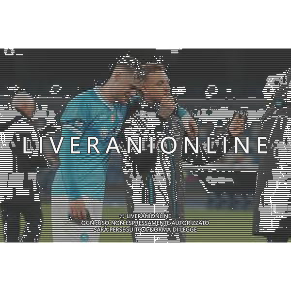 NAPOLI ATALANTA NELLA FOTO: ESULTANZA FINE GARA Noa Lang FOTO MOSCA / AGENZIA ALDO LIVERANI -TVPM NAPOLI-ATALANTA Campionato calcio Serie A 22.11.2025