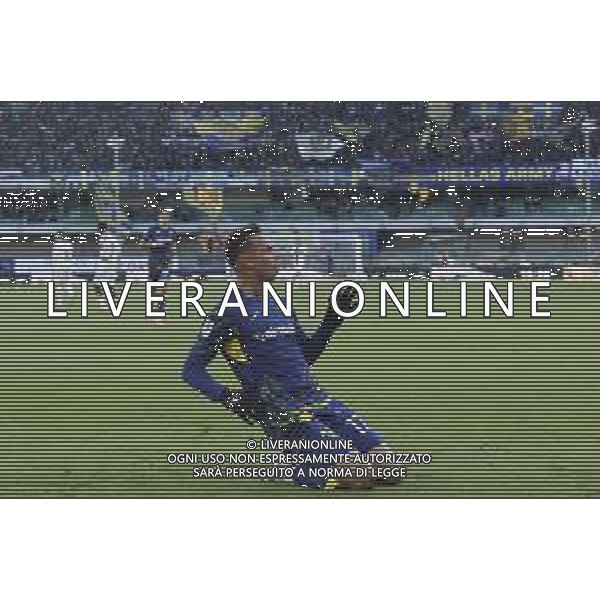 Giovane Santana do Nascimiento of Hellas Verona FC celebrates after scoring during Hellas Verona FC vs Parma Calcio FC, 12° Serie A Enilive 2025-26 game at Marcantonio Bentegodi stadium in Verona (VR), Italy, on November 23, 2025. (Photo by Davide Casentini) AG ALDO LIVERANI SAS