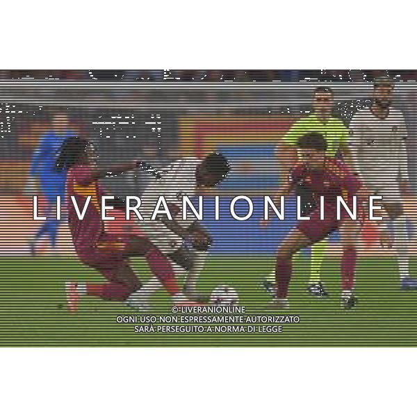 Roma vs Midtjylland Europa League - 5 Giornata Stadio Olimpico - Roma 27-11-2025 nella foto Kone e El Ayanoui chiudono Franculino Foto Federico Gaetano - ag Aldo liverani- AGENZIA ALDO LIVERANI SAS