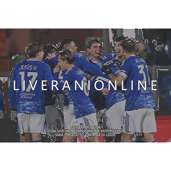 TVRG Como vs Sassuolo nella foto giocatori Como esultanza dopo il gol dell\'1 a 0 Como 28-11-2025 Stadio Giuseppe Sinigaglia Como vs Sassuolo Campionato Serie A Enilive - 13a giornata foto Roberto Garavaglia/Agenzia Aldo Liverani sas