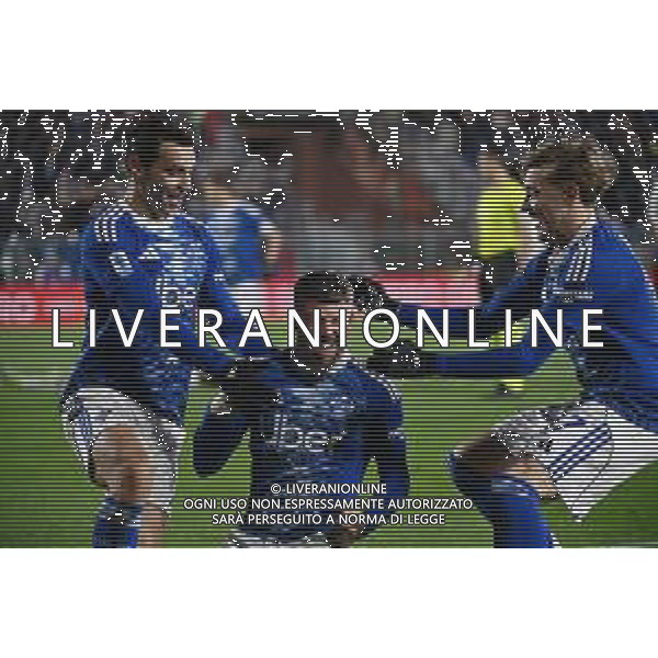 TVRG Como vs Sassuolo nella foto Anastasios Tasos Douvikas (Como), Alberto Moreno Perez (Como) e Jesus Rodriguez Caraballo (Como) esultanza dopo il gol del 2 a 0 Como 28-11-2025 Stadio Giuseppe Sinigaglia Como vs Sassuolo Campionato Serie A Enilive - 13a giornata foto Roberto Garavaglia/Agenzia Aldo Liverani sas