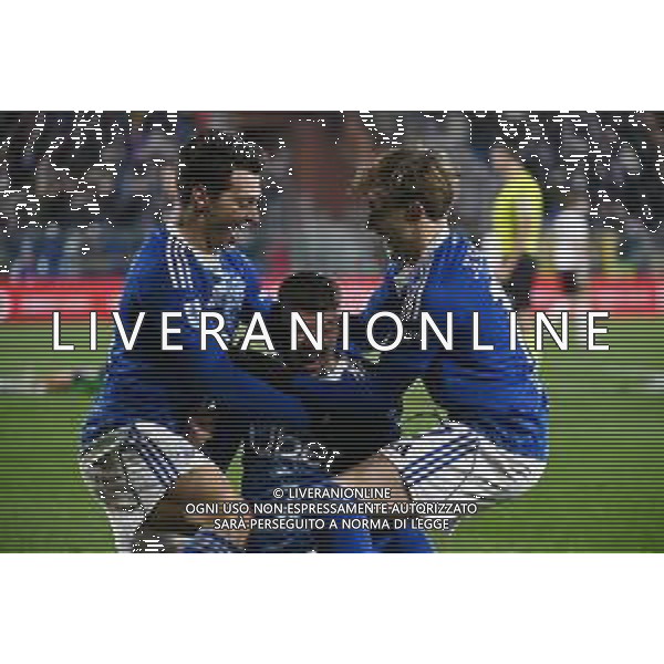TVRG Como vs Sassuolo nella foto Anastasios Tasos Douvikas (Como), Alberto Moreno Perez (Como) e Jesus Rodriguez Caraballo (Como) esultanza dopo il gol del 2 a 0 Como 28-11-2025 Stadio Giuseppe Sinigaglia Como vs Sassuolo Campionato Serie A Enilive - 13a giornata foto Roberto Garavaglia/Agenzia Aldo Liverani sas
