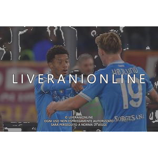 Roma vs Napoli Campionato Serie A Enilive - 13 Giornata Stadio Olimpico - Roma 30-11-2025 nella foto Esultanza Neres e Hojlund Foto Federico Gaetano - ag Aldo liverani- AGENZIA ALDO LIVERANI SAS