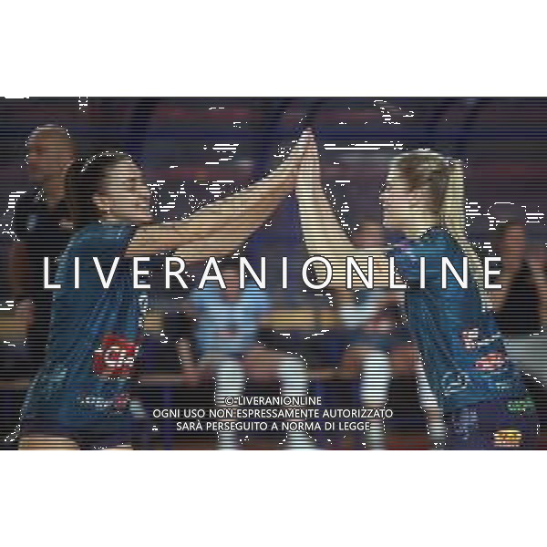 IMOLA 30 11 2025 CLAI IMOLA PALLAVOLO-ALTAMURA SERIE A2 3-1 NELLA FOTO POLINA MALIK E CATERINA BULOVIC CLAI IMOLA PALLAVOLO foto gianni sanna-ag aldo liverani sas