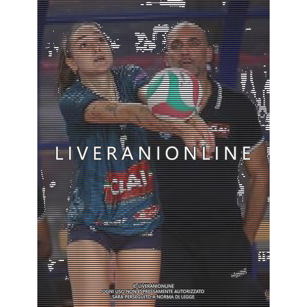 IMOLA 30 11 2025 CLAI IMOLA PALLAVOLO-ALTAMURA SERIE A2 3-1 NELLA FOTO POLINA MALIK E ALLENATORE SIMONE BENDANDI CLAI IMOLA foto gianni sanna-ag aldo liverani sas