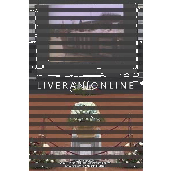 Roma 03 Dicembre 2025 Camera Ardente in onore di Nicola Pietrangeli, allestita al Foro Italico di Roma nello stadio a lui nominato. Nella Foto: il feretro Foto Credit: Andrea Bracaglia- AGENZIA ALDO LIVERANI SAS