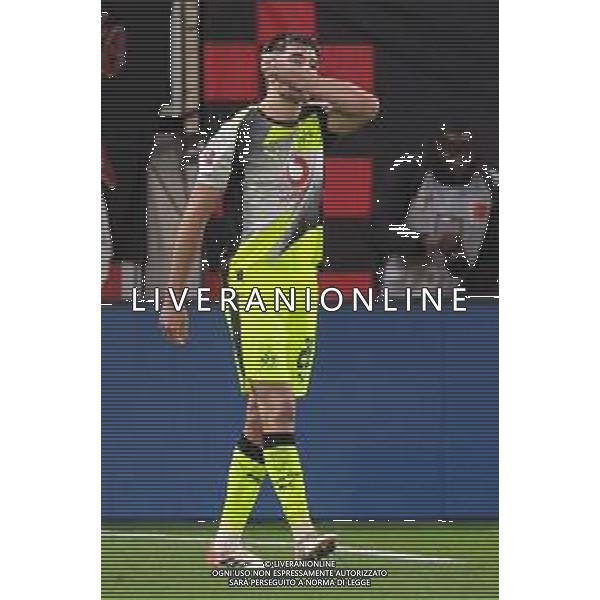 1. Bundesliga - Bayer 04 Leverkusen - Borussia Dortmund am 29.11.2025 in der BayArena in Leverkusen Jubel, Torjubel, Torschuetze, Torschütze Aaron Anselmino (Dortmund 28) jubelt nach seinem Tor zum 0 zu 1 Foto: osnapix / Marcus Hirnschal DFL regulations prohibit any use of photographs as image sequences and/or quasi-video / action press AG KARMAPRESS-AG ALDO LIVERANI SAS