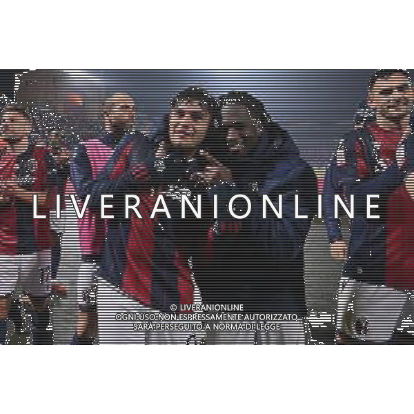 TVRG Bologna vs Parma nella foto Santiago Castro (Bologna) e Jonathan David Rowe (Bologna) esultanza a fine partita Bologna 04-12-2025 Stadio Renato Dall\'Ara Bologna vs Parma Coppa Italia Frecciarossa - ottavi di finale foto Roberto Garavaglia/Agenzia Aldo Liverani sas