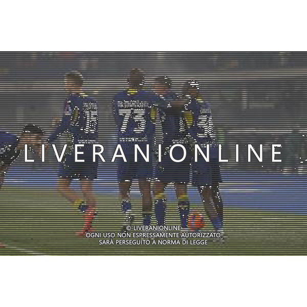 Giovane Santana do Nascimiento of Hellas Verona FC celebrates after scoring during Hellas Verona FC vs Atalanta BC, 14° Serie A Enilive 2025-26 game at Marcantonio Bentegodi stadium in Verona (VR), Italy, on Dicember 06, 2025. (Photo by Davide Casentini)- AGENZIA ALDO LIVERANI SAS