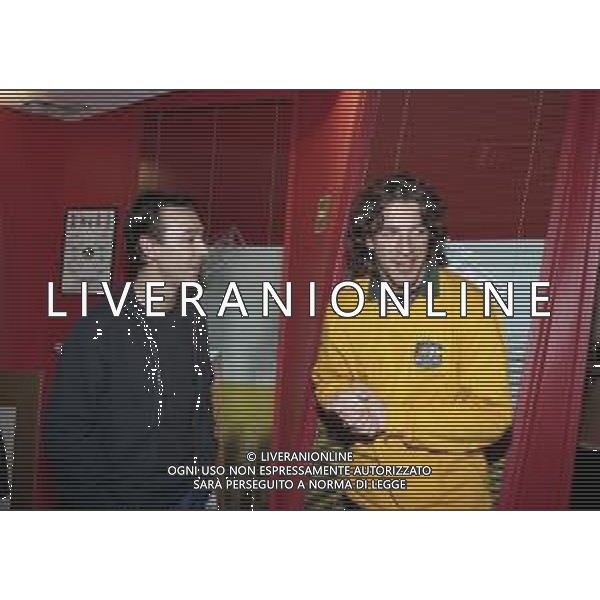 NEG COL-RETROSPETTIVA ALESSANDRO DEL PIERO CALCIATORE NELLA FOTO ALESSANDRO DEL PIERO CON DJ ALBERTINO A RADIO DEEJAY A MILANO IL GIORNO 22-08-1999 AG ALDO LIVERANI SAS