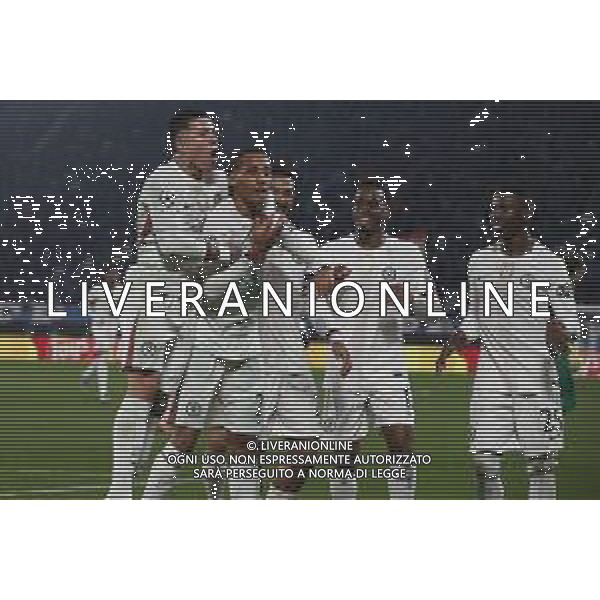 Joao Pedro of Chelsea FC celebrates with team during Atalanta BC vs Chelsea FC, Champions League 2025-26 League phase, Matchday 6°, game at New Balance Arena in Bergamo (BG), Italy, on Dicember 09, 2025. (Photo by Davide Casentini)- AGENZIA ALDO LIVERANI SAS