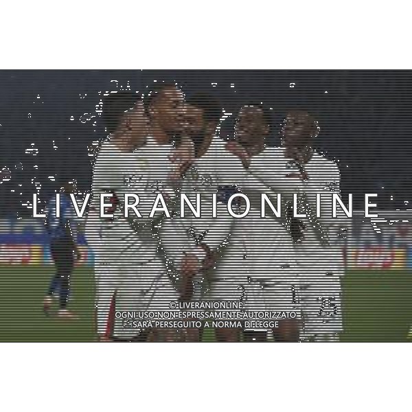 Joao Pedro of Chelsea FC celebrates with team during Atalanta BC vs Chelsea FC, Champions League 2025-26 League phase, Matchday 6°, game at New Balance Arena in Bergamo (BG), Italy, on Dicember 09, 2025. (Photo by Davide Casentini)- AGENZIA ALDO LIVERANI SAS