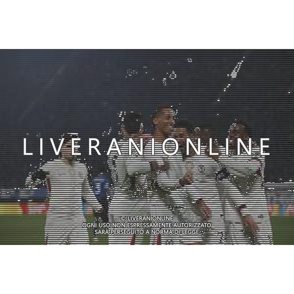 Joao Pedro of Chelsea FC celebrates with team during Atalanta BC vs Chelsea FC, Champions League 2025-26 League phase, Matchday 6°, game at New Balance Arena in Bergamo (BG), Italy, on Dicember 09, 2025. (Photo by Davide Casentini)- AGENZIA ALDO LIVERANI SAS