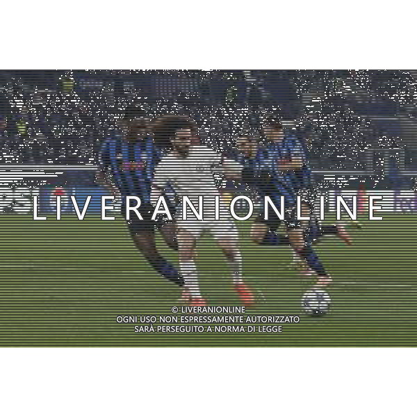 Marc Cucurella of Chelsea FC competes for the ball with Odilon Kossounou of Atalanta BC during Atalanta BC vs Chelsea FC, Champions League 2025-26 League phase, Matchday 6°, game at New Balance Arena in Bergamo (BG), Italy, on Dicember 09, 2025. (Photo by Davide Casentini)- AGENZIA ALDO LIVERANI SAS