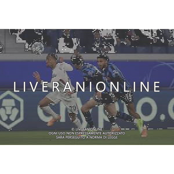 Joao Pedro of Chelsea FC competes for the ball with Lorenzo Bernasconi of Atalanta FC and Ederson Josè Dos Santos Lourenco da Silva "Ederson" of Atalanta BC during Atalanta BC vs Chelsea FC, Champions League 2025-26 League phase, Matchday 6°, game at New Balance Arena in Bergamo (BG), Italy, on Dicember 09, 2025. (Photo by Davide Casentini)- AGENZIA ALDO LIVERANI SAS