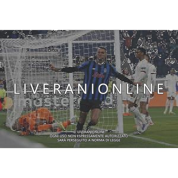 Gianluca Scamacca of Atalanta BC celebrates after scoring goal during Atalanta BC vs Chelsea FC, Champions League 2025-26 League phase, Matchday 6°, game at New Balance Arena in Bergamo (BG), Italy, on Dicember 09, 2025. (Photo by Davide Casentini)- AGENZIA ALDO LIVERANI SAS