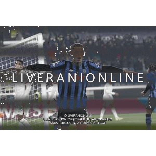 Gianluca Scamacca of Atalanta BC celebrates after scoring goal during Atalanta BC vs Chelsea FC, Champions League 2025-26 League phase, Matchday 6°, game at New Balance Arena in Bergamo (BG), Italy, on Dicember 09, 2025. (Photo by Davide Casentini)- AGENZIA ALDO LIVERANI SAS