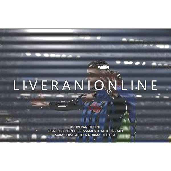 Gianluca Scamacca of Atalanta BC celebrates after scoring goal during Atalanta BC vs Chelsea FC, Champions League 2025-26 League phase, Matchday 6°, game at New Balance Arena in Bergamo (BG), Italy, on Dicember 09, 2025. (Photo by Davide Casentini)- AGENZIA ALDO LIVERANI SAS