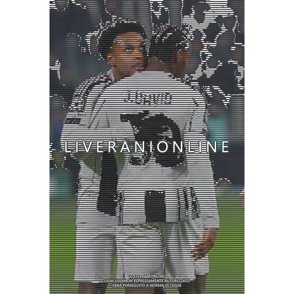 10.12..2025 Allianz Stadium TVAF-©Alessandro Falzone/Ag. Aldo Liverani sas Juventus vs Patos Champions League 2025/2026 Nella foto: Esultanza gol Jonathan David con Weston Mckennie ©TVAF Falzone - AGENZIA ALDO LIVERANI SAS
