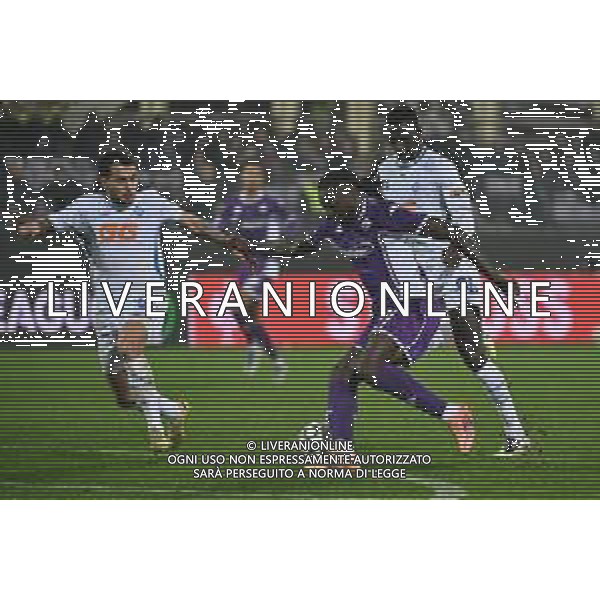 TVRG Fiorentina vs Dinamo Kiev nella foto Moise Kean (Fiorentina) tra Vladyslav Zakharchenko (Dinamo Kiev) e Aliou Thiare (Dinamo Kiev) Firenze 11-12-2025 Stadio Artemio Franchi Fiorentina vs Dinamo Kiev UEFA Conference League fase a girone unico - 5a giornata foto Roberto Garavaglia/Agenzia Aldo Liverani sas