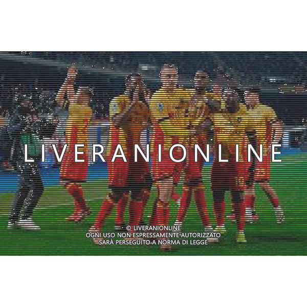 TVEM December 12, 2025 Lecce, Italy - US Lecce vs Pisa - Italian soccer serie A 2025/26 - Via Del Mare Stadium. In the pic: Nikola Stulic of US Lecce celebrates after scoring a goal with teammates ©TVEM Emmanuele Mastrodonato - AGENZIA ALDO LIVERANI SAS